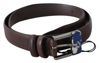 Brown Genuine Leather Silver Buckle Belt Costume National