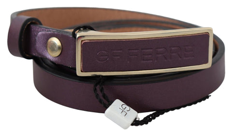 Gold Logo Buckle Waist Leather Skinny Belt GF Ferre