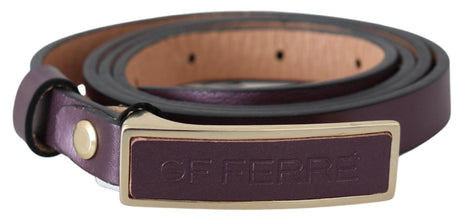 Gold Logo Buckle Waist Leather Skinny Belt GF Ferre