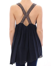 Navy Blue Studs Embellished Top Blouse Anaikka