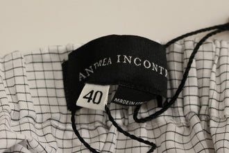 White Cotton Checkered Stretch Skirt Andrea Incontri