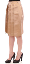 Brown Silk Solid Mini Pleated Skirt Andrea Incontri