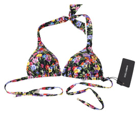 Black Floral Print Swimsuit Beachwear Bikini Tops Dolce & Gabbana