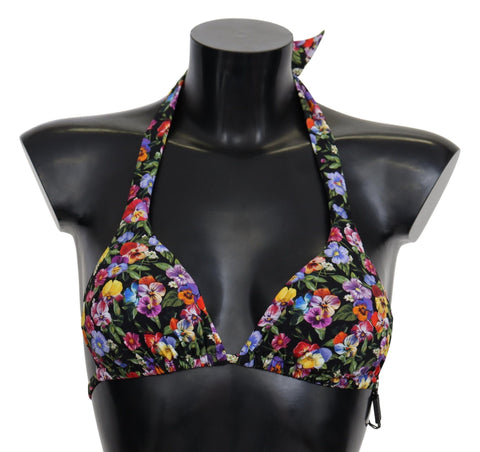 Black Floral Print Swimsuit Beachwear Bikini Tops Dolce & Gabbana