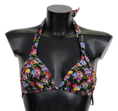 Black Floral Print Swimsuit Beachwear Bikini Tops Dolce & Gabbana