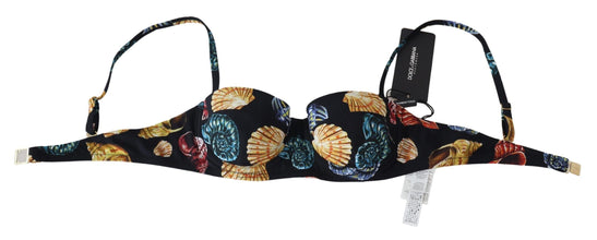 Black Seashells Print Women Swimwear Bikini Tops Dolce & Gabbana