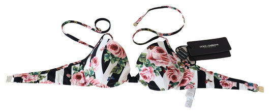 Multicolor Striped Rose Print Swimwear Bikini Tops Dolce & Gabbana