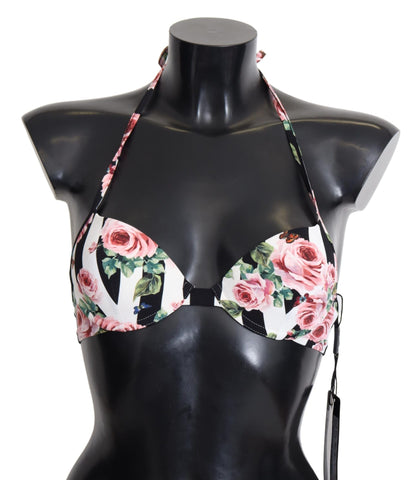 Multicolor Striped Rose Print Swimwear Bikini Tops Dolce & Gabbana