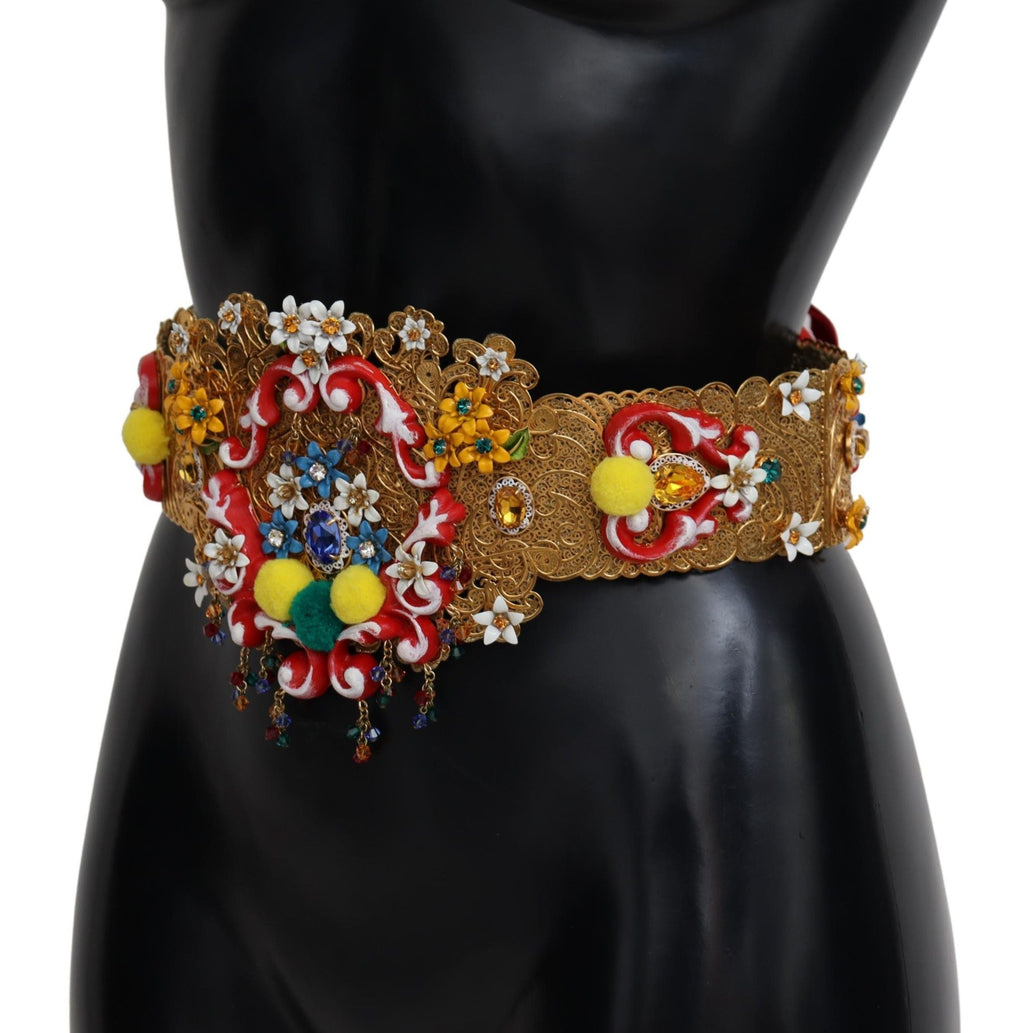 Embellished Floral Crystal Wide Waist Carretto Belt Dolce & Gabbana
