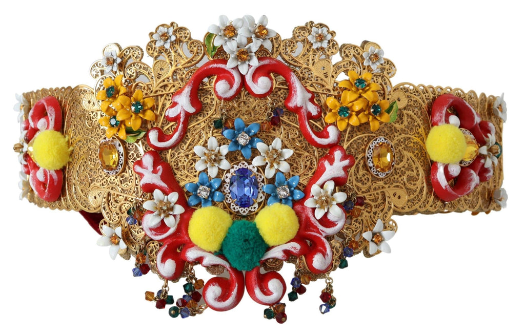 Embellished Floral Crystal Wide Waist Carretto Belt Dolce & Gabbana