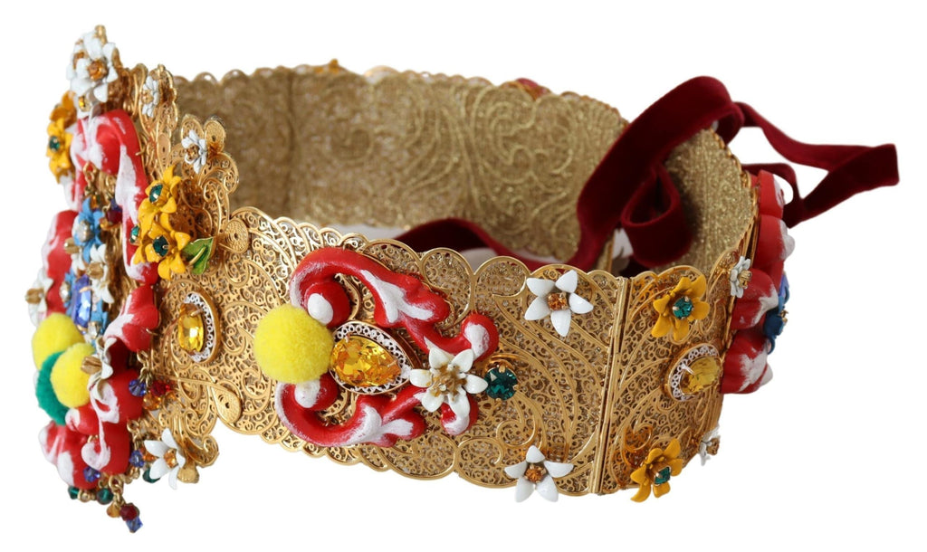 Embellished Floral Crystal Wide Waist Carretto Belt Dolce & Gabbana