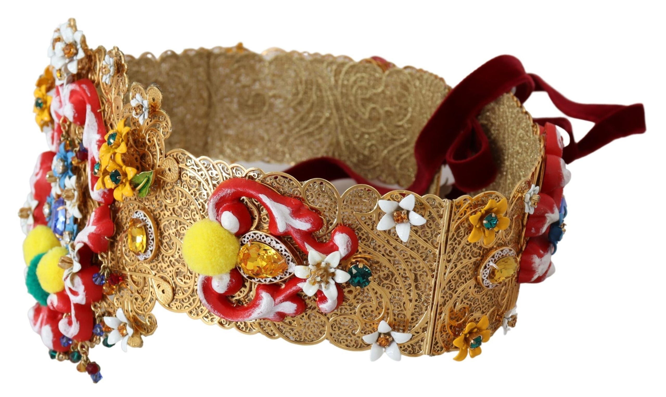 Embellished Floral Crystal Wide Waist Carretto Belt Dolce & Gabbana