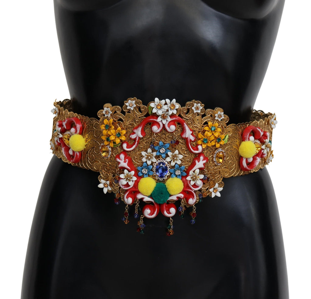 Embellished Floral Crystal Wide Waist Carretto Belt Dolce & Gabbana