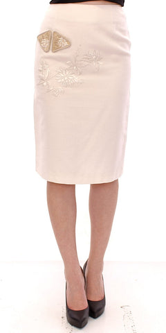 White Cotton Floral Embroidery Skirt Andrea Incontri