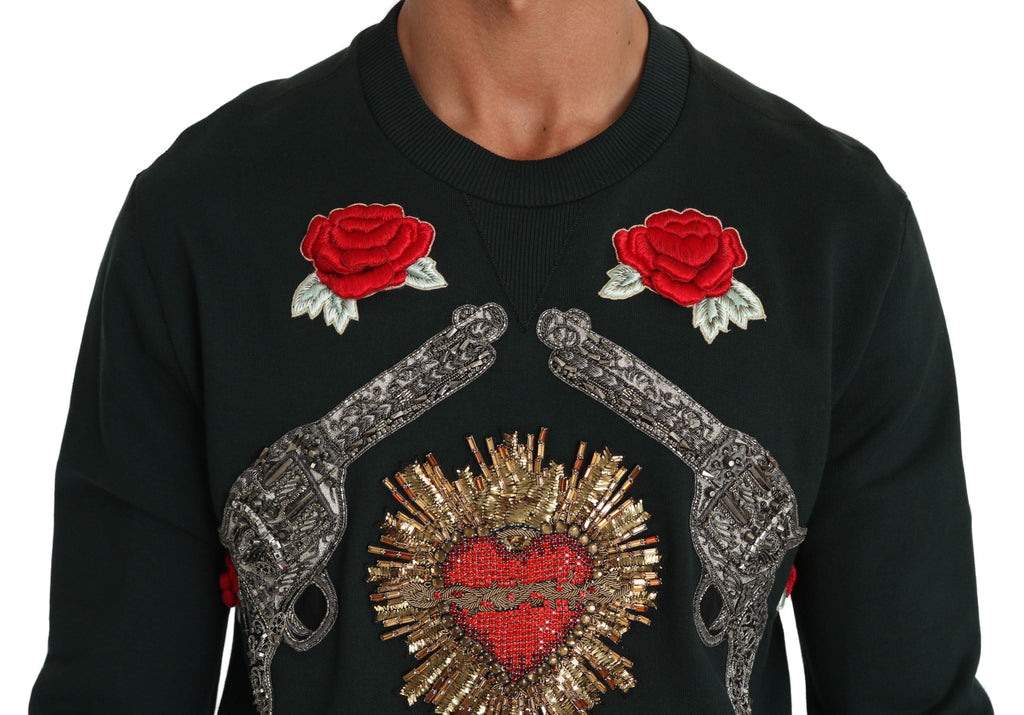 Green Crystal Heart Roses Gun Sweater Dolce & Gabbana