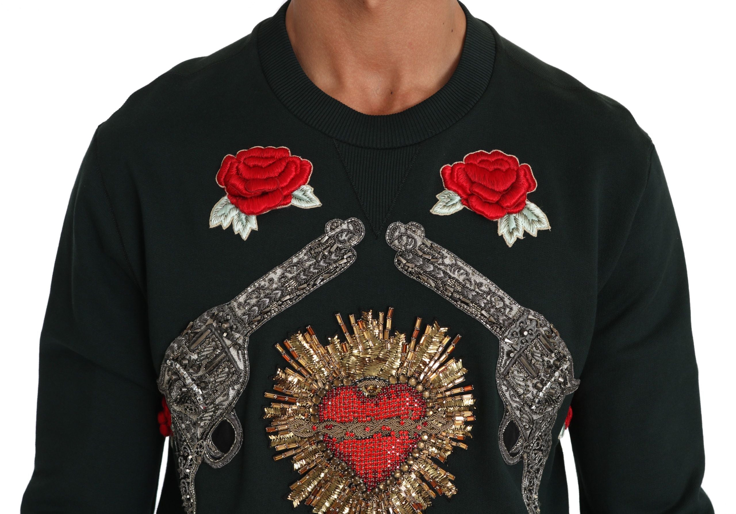 Green Crystal Heart Roses Gun Sweater Dolce & Gabbana