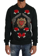 Green Crystal Heart Roses Gun Sweater Dolce & Gabbana