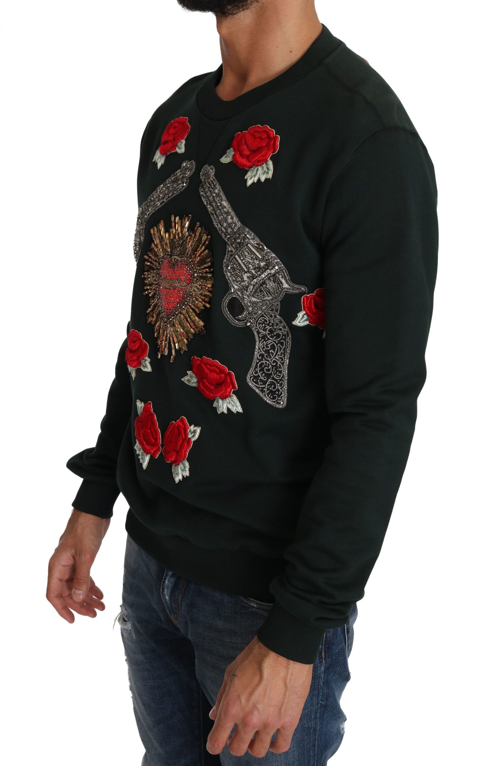 Green Crystal Heart Roses Gun Sweater Dolce & Gabbana