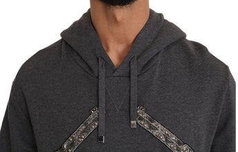 Gray Hooded Red Crystal Heart Gun Sweater Dolce & Gabbana