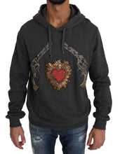 Gray Hooded Red Crystal Heart Gun Sweater Dolce & Gabbana