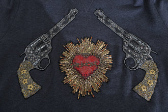 Gray Hooded Red Crystal Heart Gun Sweater Dolce & Gabbana