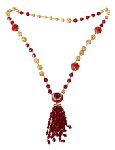 Gold Tone Brass Red Crystals Pendant Opera Chain  Necklace Dolce & Gabbana
