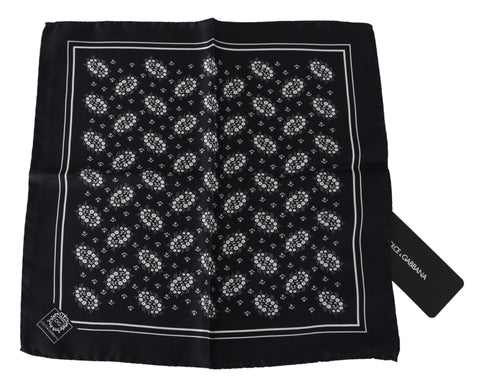 Black Patterned Square Scarf  Silk  Handkerchief Dolce & Gabbana