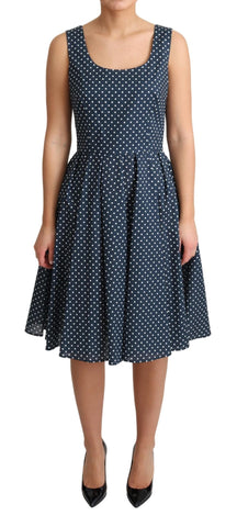 Blue Dotted Cotton A-Line Gown Dress Dolce & Gabbana