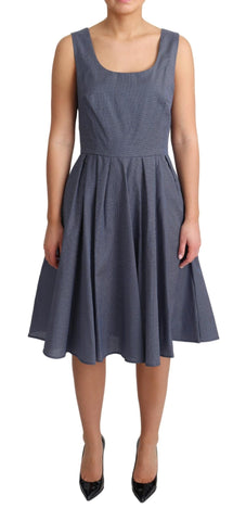 Blue Polka Cotton A-Line Stretch Dress Dolce & Gabbana