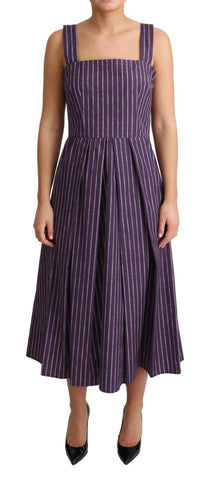 Purple Striped Cotton A-Line Stretch Dress Dolce & Gabbana