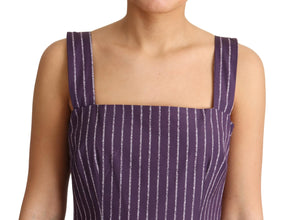 Purple Striped Cotton A-Line Stretch Dress Dolce & Gabbana