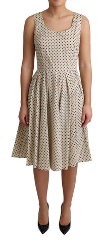 Beige Polka Dotted Cotton A-Line Dress Dolce & Gabbana