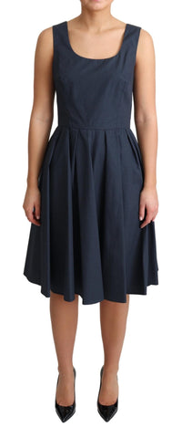Blue Polka Dotted Cotton A-Line Dress Dolce & Gabbana