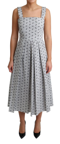 Blue White Floral Cotton A-Line Dress Dolce & Gabbana