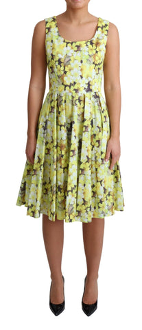 Yellow Floral Cotton Stretch Gown Dress Dolce & Gabbana