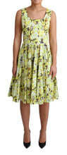 Yellow Floral Cotton Stretch Gown Dress Dolce & Gabbana