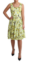 Yellow Floral Cotton Stretch Gown Dress Dolce & Gabbana
