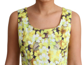 Yellow Floral Cotton Stretch Gown Dress Dolce & Gabbana