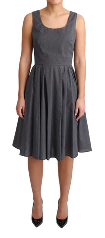 Black Polka Dotted Cotton A-Line Dress Dolce & Gabbana