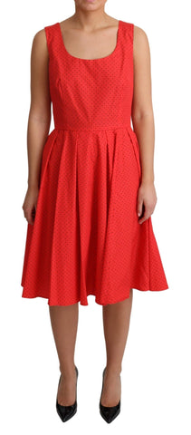 Red Polka Dotted Cotton A-Line  Dress Dolce & Gabbana