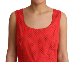 Red Polka Dotted Cotton A-Line  Dress Dolce & Gabbana