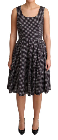 Black Floral Cotton A-Line Stretch Dress Dolce & Gabbana