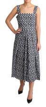 Blue Geometric Cotton A-Line Gown Dress Dolce & Gabbana