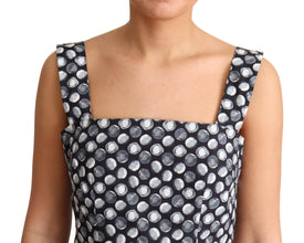Blue Geometric Cotton A-Line Gown Dress Dolce & Gabbana