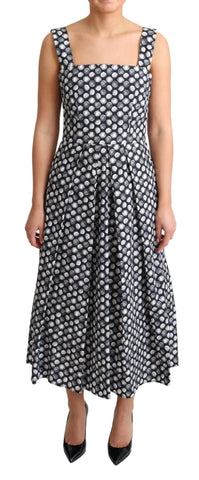 Blue Geometric Cotton A-Line Gown Dress Dolce & Gabbana