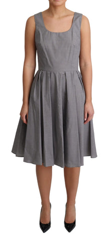 Blue Beige Geometric Cotton A-Line Dress Dolce & Gabbana