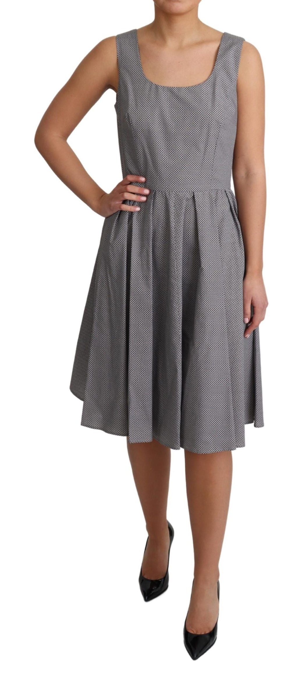 Blue Beige Geometric Cotton A-Line Dress Dolce & Gabbana