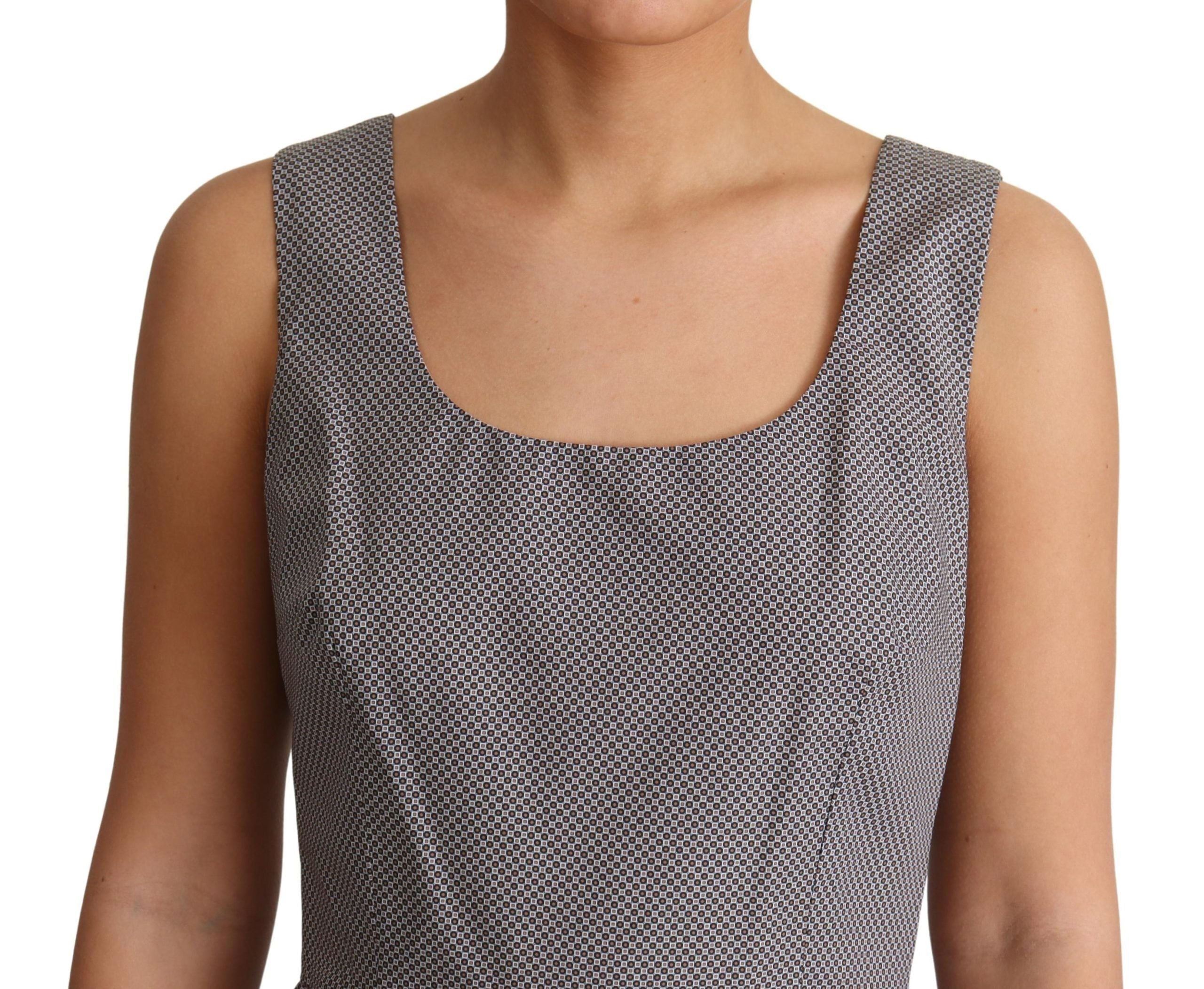 Blue Beige Geometric Cotton A-Line Dress Dolce & Gabbana