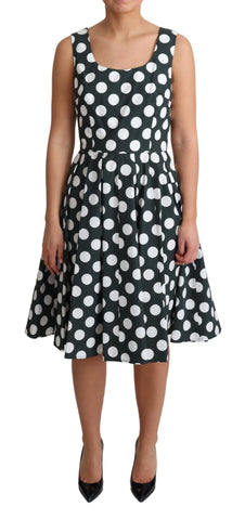 Green Polka Dotted Cotton A-Line Dress Dolce & Gabbana