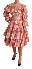Pink Ruffled Dress Silk Cotton Gown Dress Dolce & Gabbana